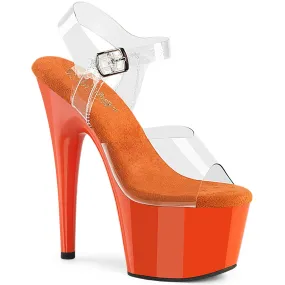 Adore 708 Clear Upper Ankle Strap 7" Heel Orange Platform Shoes -Direct