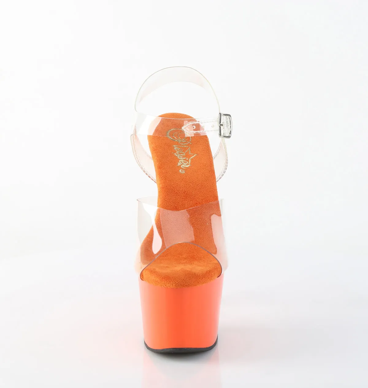 Adore 708 Clear Upper Ankle Strap 7" Heel Orange Platform Shoes -Direct