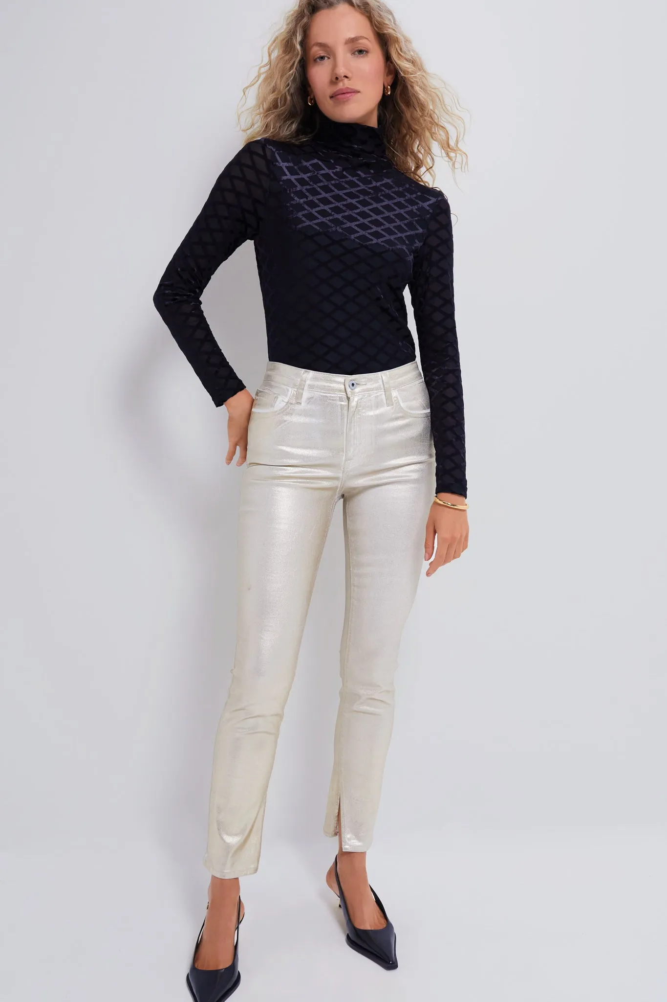 Gold Foil Rae High Rise Ankle Skinny Pants