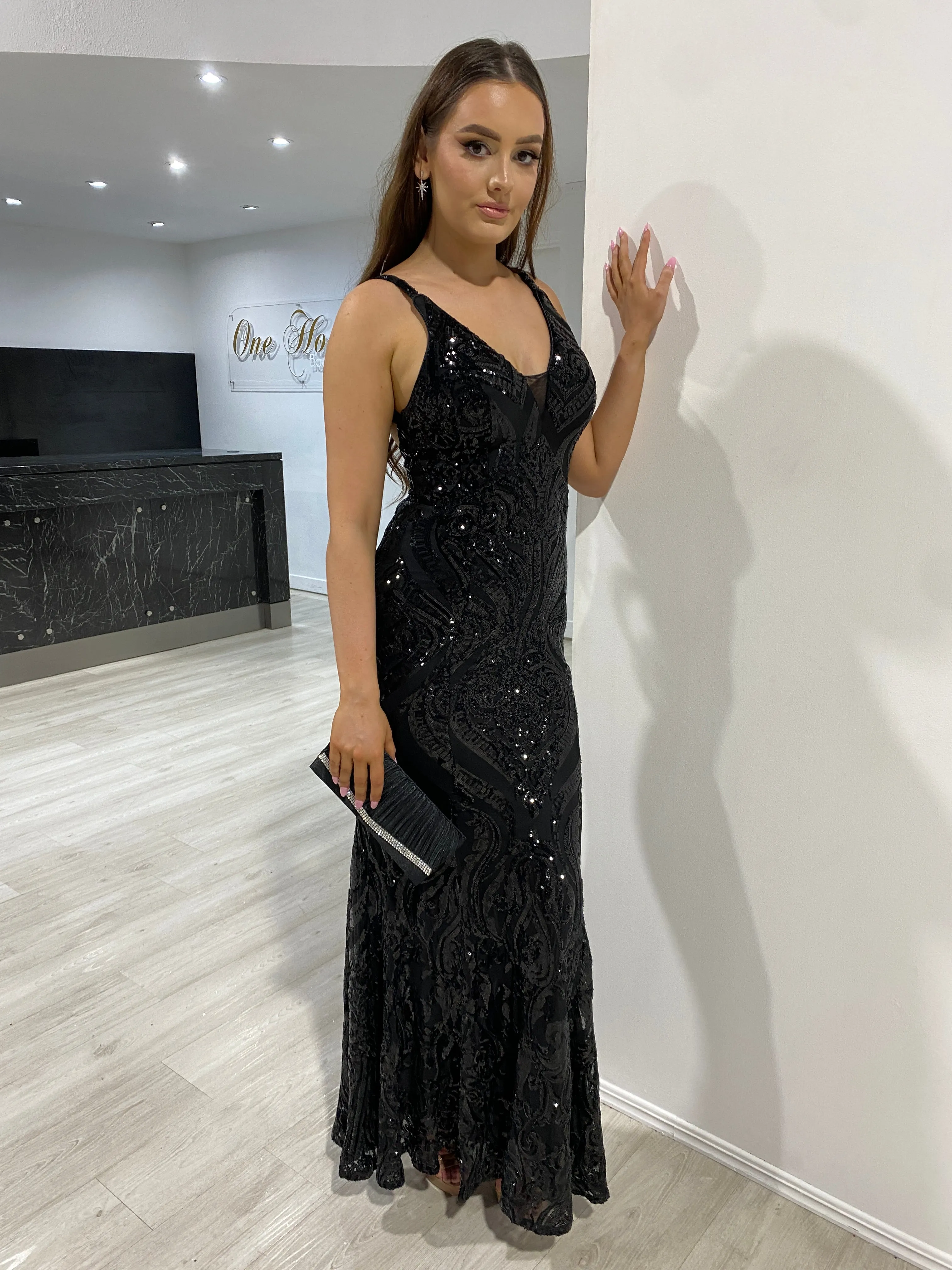 Honey Couture MIA Sequin Open Back Formal Gown