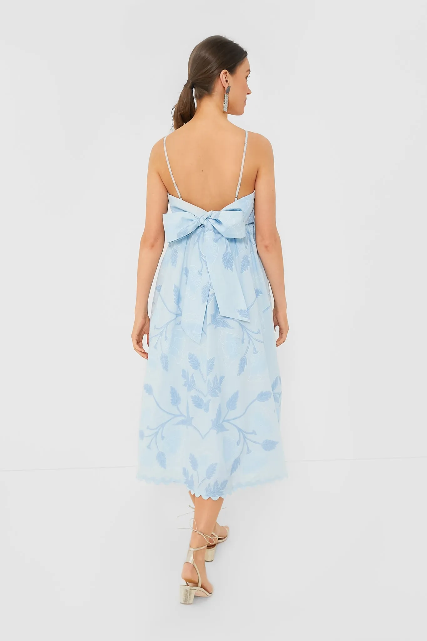 Pale Blue Tie Back Midi Dress with Bellflower Block Print