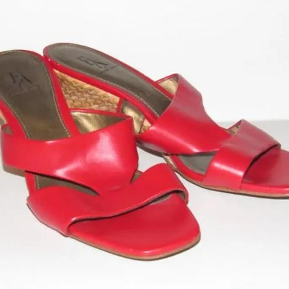 Red Etienne Aigner Slip-on Rattan Wedge Slides