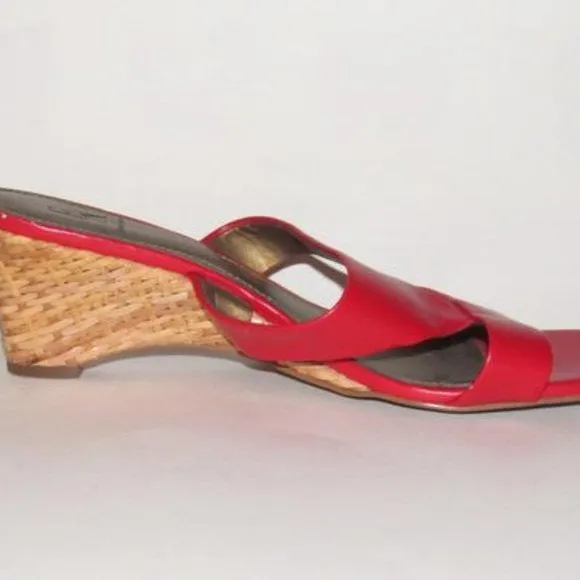 Red Etienne Aigner Slip-on Rattan Wedge Slides