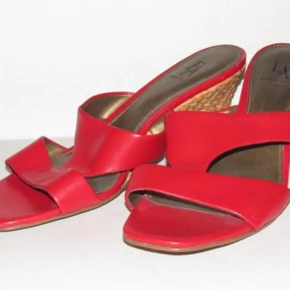 Red Etienne Aigner Slip-on Rattan Wedge Slides