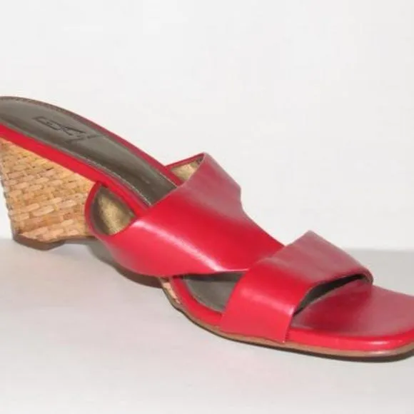 Red Etienne Aigner Slip-on Rattan Wedge Slides