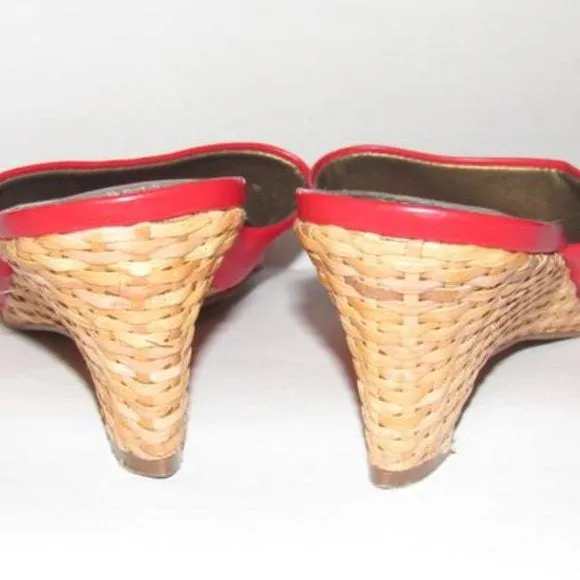 Red Etienne Aigner Slip-on Rattan Wedge Slides