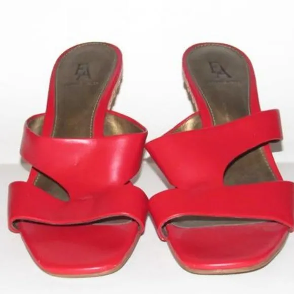 Red Etienne Aigner Slip-on Rattan Wedge Slides