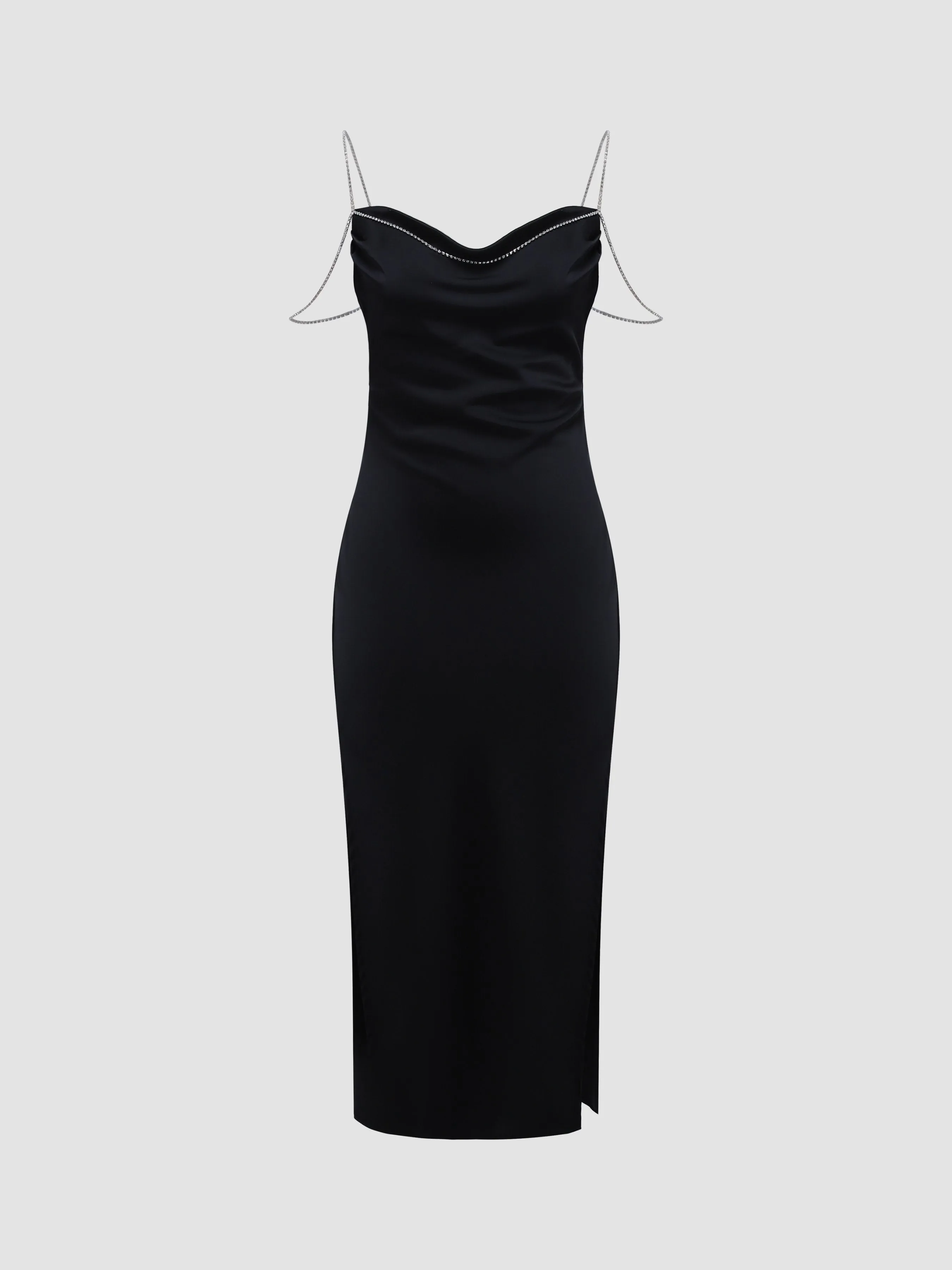 Satin Rhinestone-Strap Neckline Dress