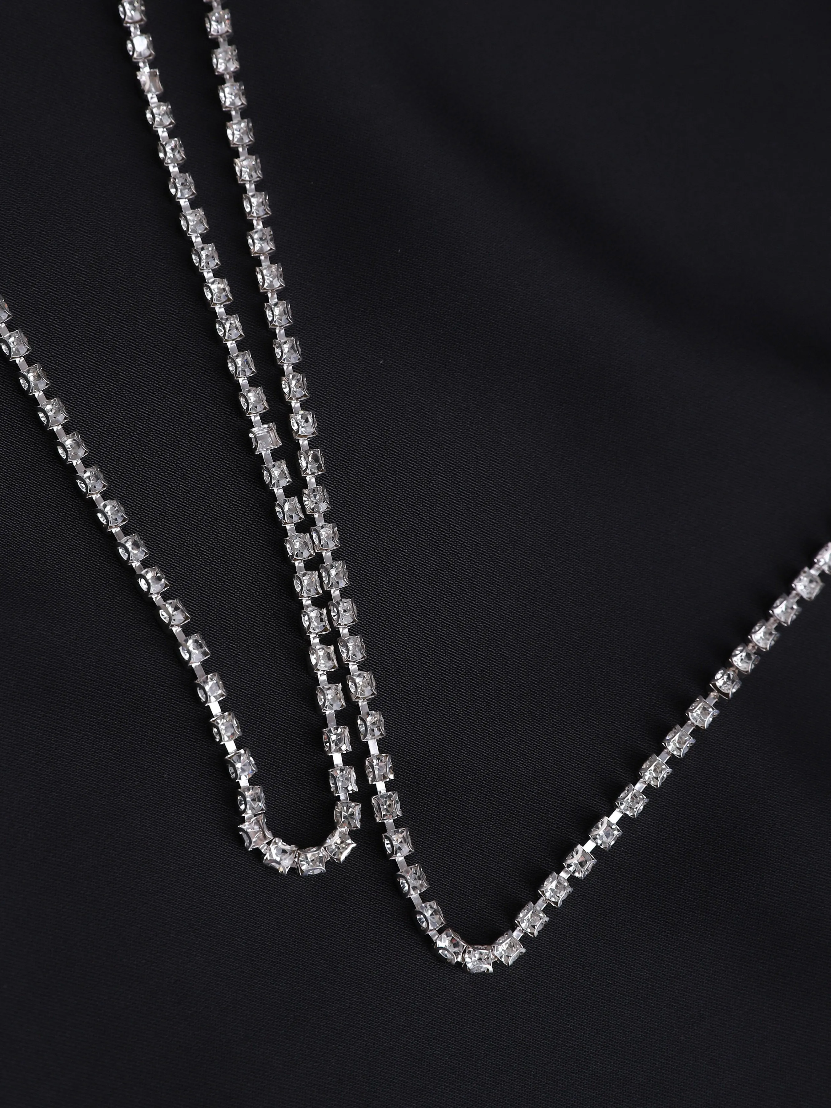 Satin Rhinestone-Strap Neckline Dress