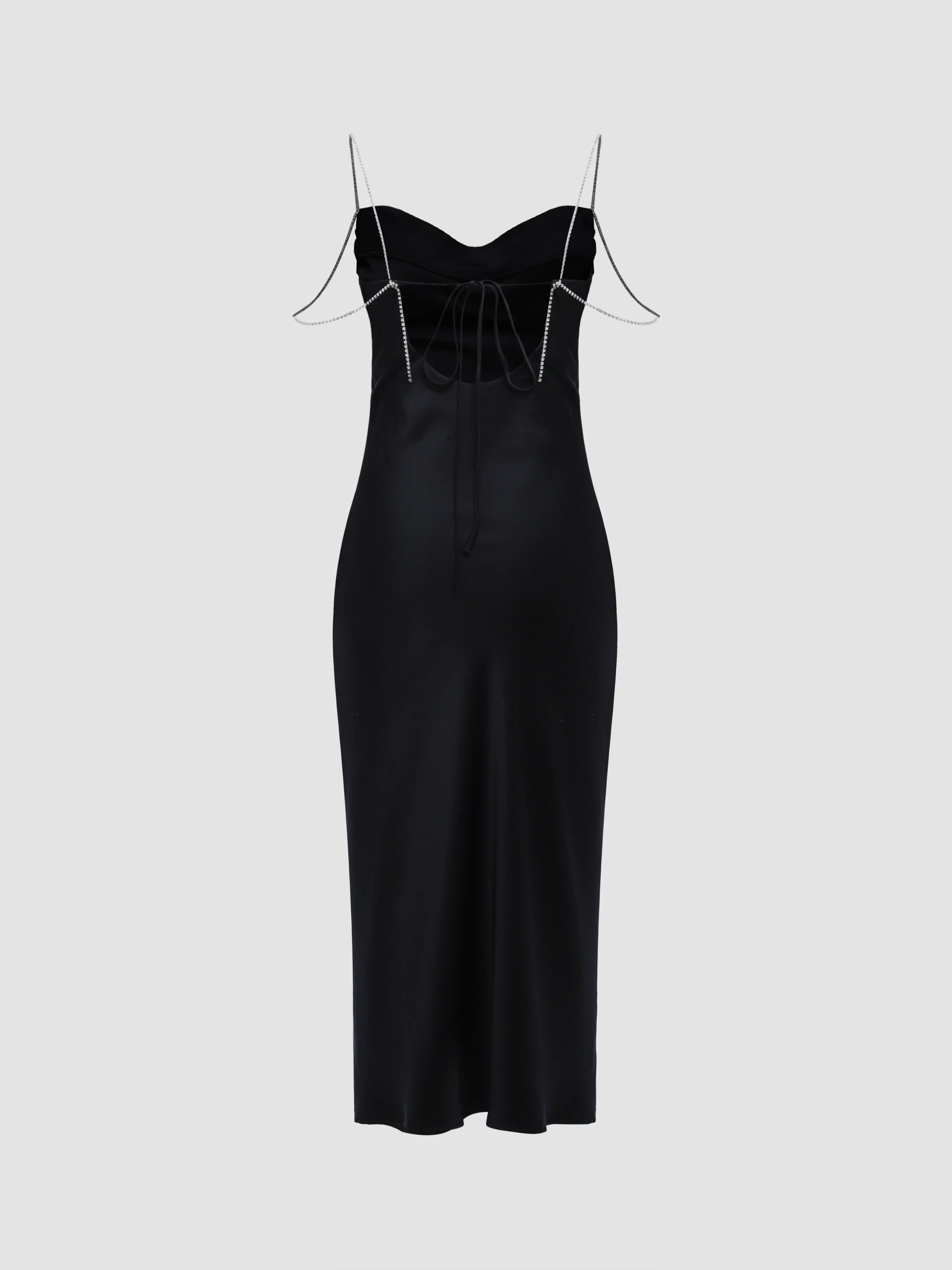 Satin Rhinestone-Strap Neckline Dress
