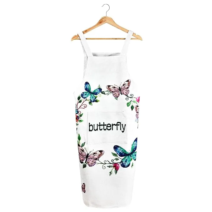 Sleeveless Strap Apron with Pocket (FABKUC ) Men and Women Cooking Kit Accessories (BUTTERFLY)