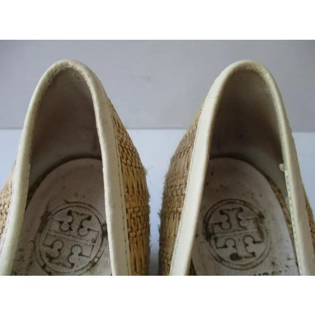 Tory Burch Tan Rattan Woven Round Toe Slip On Pumps Size Us