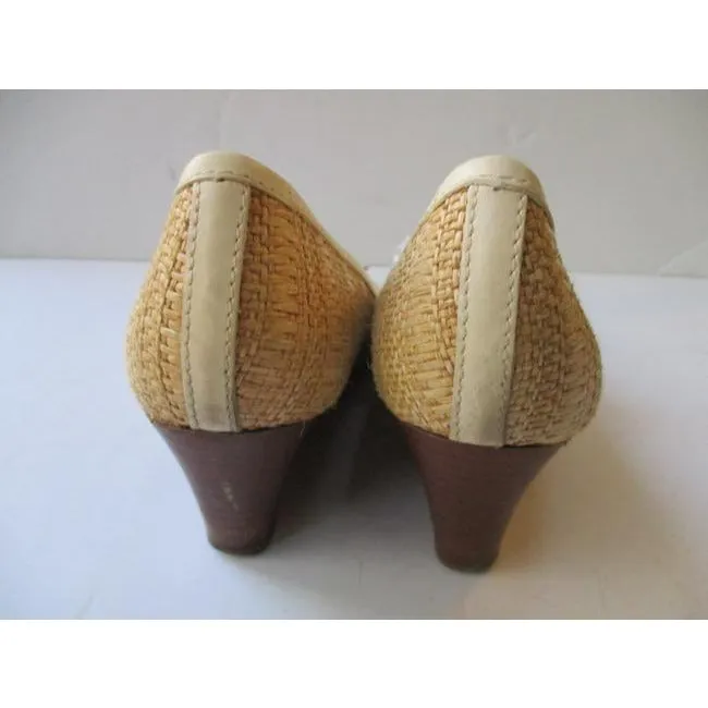 Tory Burch Tan Rattan Woven Round Toe Slip On Pumps Size Us