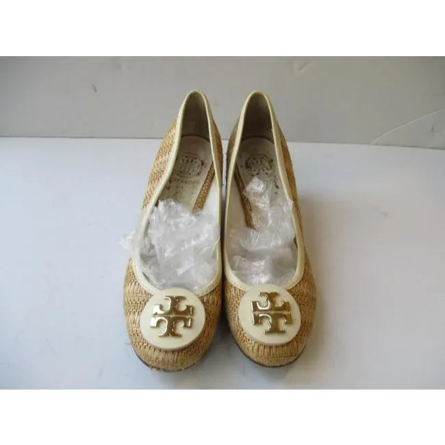 Tory Burch Tan Rattan Woven Round Toe Slip On Pumps Size Us