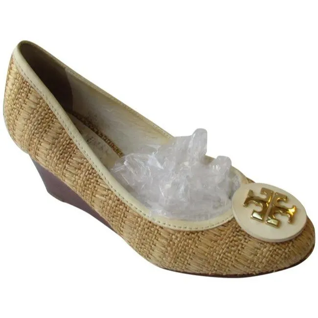 Tory Burch Tan Rattan Woven Round Toe Slip On Pumps Size Us