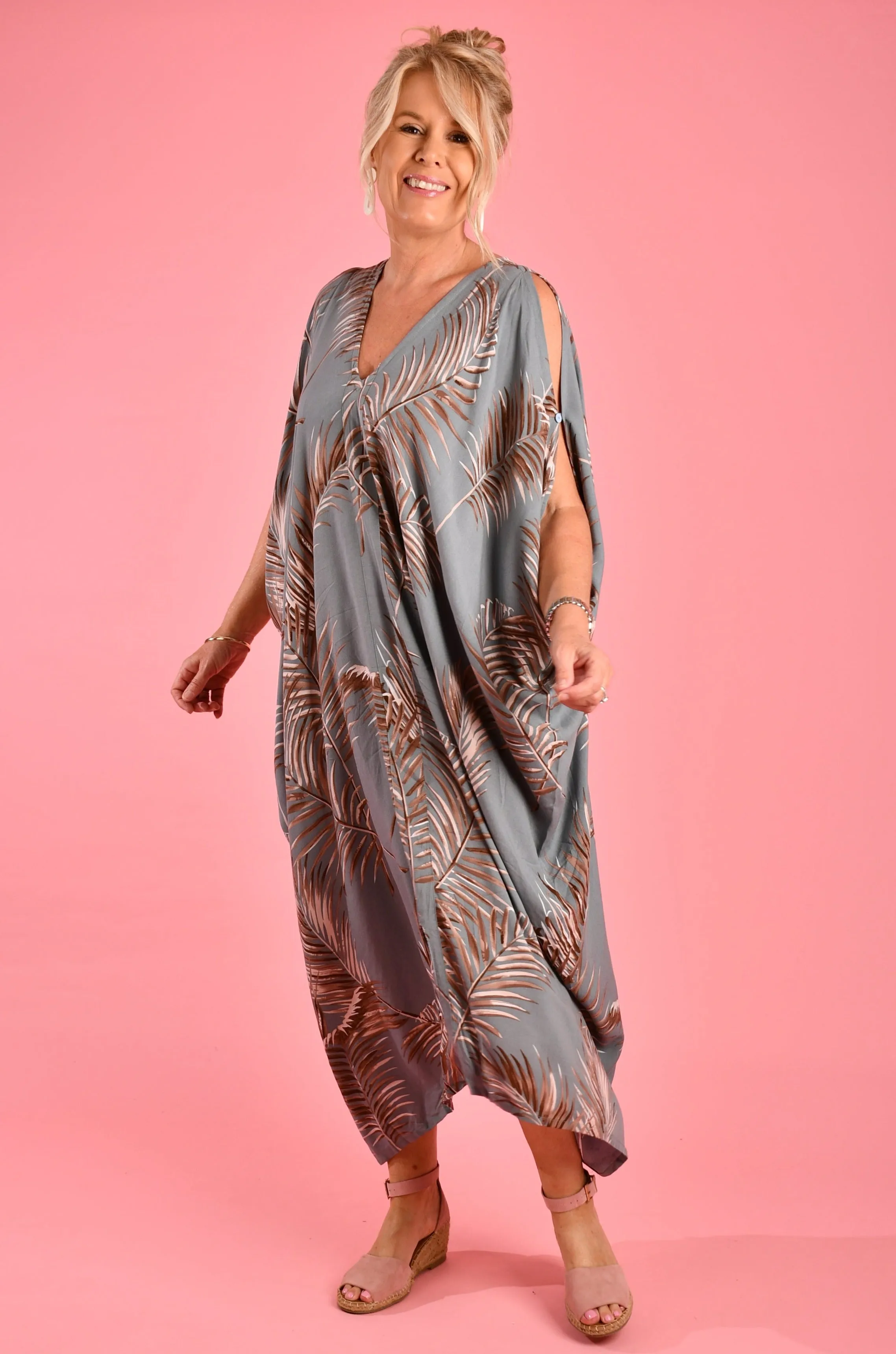 VBLD348 - CUSHLA DRESS - PALM FROND GREY